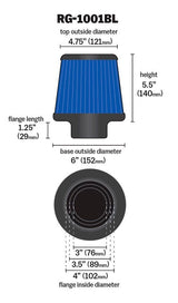 K&N cone air filter length 140mm diameter 76/89/102mm blue
