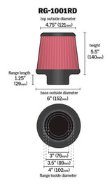 K&N cone air filter length 140mm diameter 76/89/102mm red